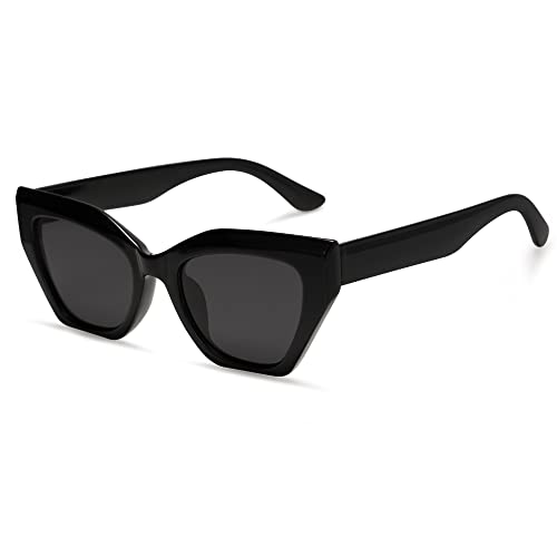 SOJOS Sonnenbrille Cateye Damen Schwarz Polarisiert Eckig Vintage UV Schutz Trendige Retro Mode Brille SJ2235 mit Schwarz Rahmen