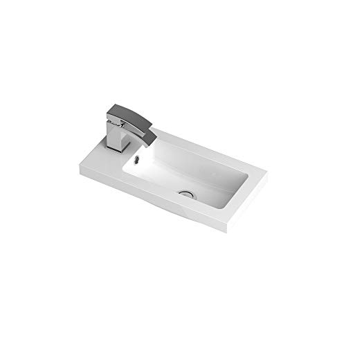 Hudson Reed PMB302 Fusion Modern Bathroom Rectangular 500mm Compact Polymarble Basin, 255mm x 503mm x 135mm, White