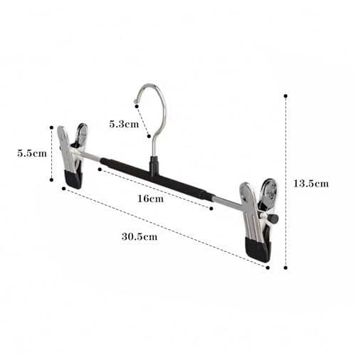 Dunkwckore 10 Stück Hosenbügel Klemmbügel, Hosenspanner Kleiderbügel aus Metall, Platzsparend Rockbügel, rutschfeste Gummierte und Verstellbare Klammern für Hängende Hosen Socken Mäntel, Schwarz