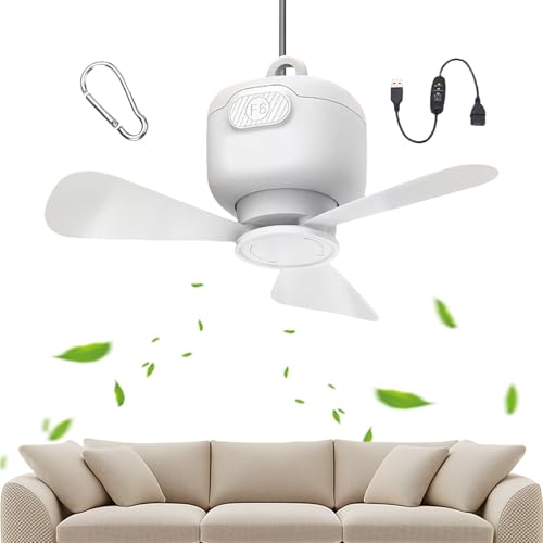 Renchey Ventilador De Techo Con Batería,Mando A Distancia Inalámbrico Para Camping | Soplador Con Gancho Para Tienda Habitación Terraza Taller Exterior