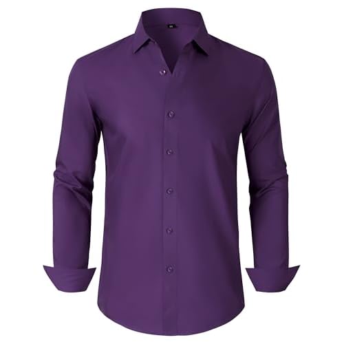 Mens Grade 3.5 Wrinkle-Resistant Dress Shirts Men's Long Sleeve Button Down Work Shirt for Men XX-Large 00125_dark Purple
