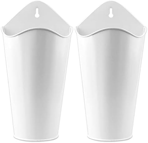 YiYa 2 PCS Metal Wall Planter Decor Metal Hanging Vase Decor for Faux Plants or Succulents Perfect for Farmhouse Rustic Decor Home Wall Decor, White