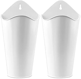 YiYa 2 PCS Metal Wall Planter Decor Metal Hanging Vase Decor for Faux Plants or Succulents Perfect for Farmhouse Rustic Decor Home Wall Decor, White