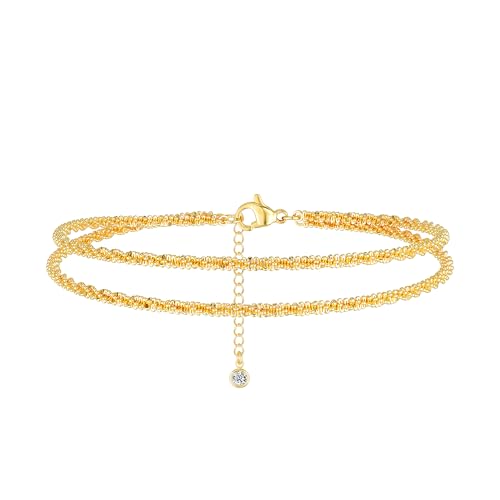 Image of DEARMAY Gold Ankle Bracelets for Women Waterproof, Non Tarnish 14K Gold Plated Beaded Link Chain Anklets, Layered Summer Beach Jewelry Gifts, Dainty Bikini Outfits for Vacation