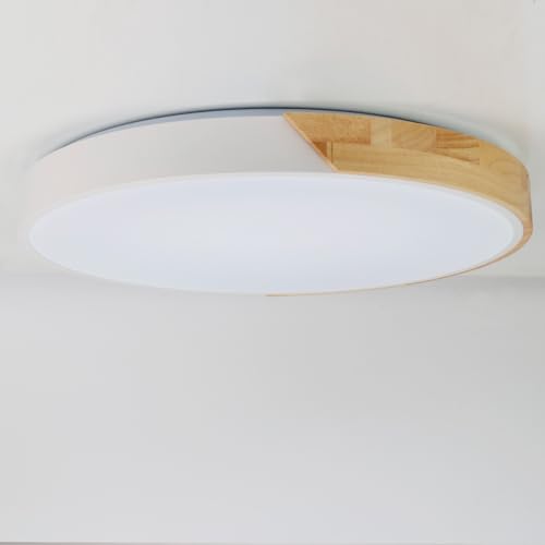 Alpinaluz Plafoniera LED da soffitto Ø 50 cm - Metallo bianco e legno naturale - 40 W con luce dimmerabile CCT (3000 K/4000 K/6000 K) - Stile nordico moderno per soggiorno, sala da pranzo o camera da