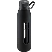 Takeya Glass Water Bottle with Silicone Sleeve and Twist Cap, 22 Ounce, Black