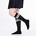 Topbuti 3 Pack School Uniform Cotton Knee High Socks Soccer Socks Athletic Sports Socks Striped Tube Sock for Girls and Boys (Black White Strips)