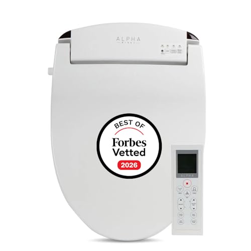 ALPHA BIDET JX2 Elongated Bidet Toilet Seat, White, Endless Warm Water, *NEW* Bowl Mist, LED Light, Quiet Operation, Wireless Remote, Stainless Steel Nozzle, Sittable Lid, 3 Year Warranty
