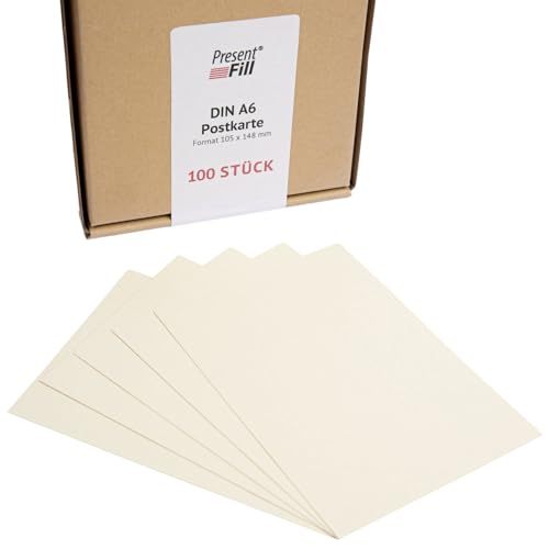 Postkarten blanko A6 & Karteikarten Chamois Creme Beige - 100 Stück Recycling Bastelkarton (Blauer Engel) 210g/m - zum Beschreiben & Gestalten - von PresentFill