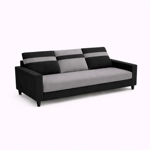Image of CRAFTORA Heaven Dual Tone Plush Velvet 3 Seater + 2 Seater Sofa Set with 2 Ottoman | Silken Velvet Suede Upholstery | Designer Sofa for Living Room & Office Spaces (Black & Dark Grey)