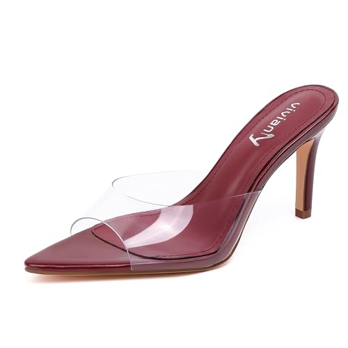 Image of vivianly Clear Pointed Toe Heels Sandals Transparent Strap Stiletto High Heels Slip on Mules for Women