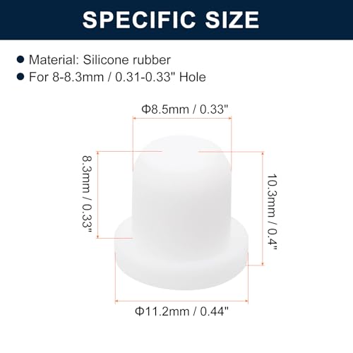 Image of uxcell 16 Pieces White Rubber Stopper, 8.5mm Plug Holes for 8-8.3mm /0.31-0.33 inch Hole