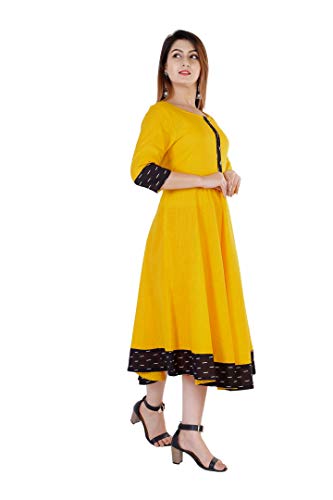 Image of Cotton Plain Black Parinted Lace Border Anarkali Dress Kurtis for Women - Not a Set with Dupatta or Pant