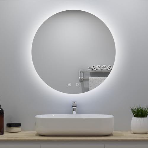 Acezanble Miroir de Salle de Bain LED Rond de 90 cm avec rétro-éclairage sans Cadre, Tricolore +...