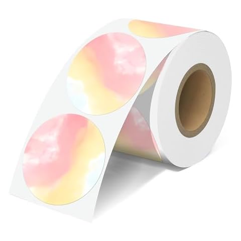 2'' Rainbow Thermal Labels - 500pcs Round Thermal Printer Labels, Waterproof Thermal Printer Stickers for Logo Design, Name/Price Tag, Thanks Card, Address, QR Code, 500 Labels/Roll (Rainbow) Cover