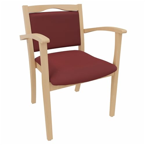 Erides Seniorenstuhl Alexander mit Armlehnen – Pflegestuhl, Buche massiv, gepolstert, ergonomisch, stabil, fertig montiert, für Senioren, Pflege & Praxis (Kunstleder, Nessi Bordeaux)