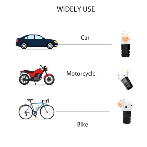 4-Pack White Cow Valve Stem Caps for Schrader Valves, Glossy Finish, Farm Theme, Durable Metal Base, Fun Auto Tire Accessories for Car, Truck, SUV, and Bike Enthusiasts