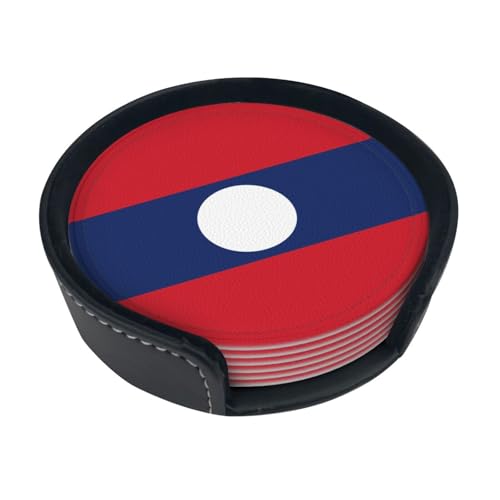 Lot de 6 sous-verres ronds avec drapeau du Laos pour verres et tasses, protection de table rustique et élégante pour la maison, le pub et le bureau
