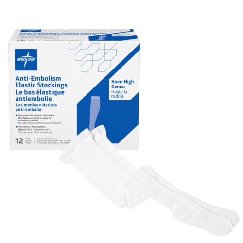 Image of Medline Knee-High Anti-Embolism Stockings, Blue Toe Stitching with Red Top, Size Large Regular, Box of 12 Pairs