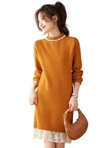 Robe pull mi-longue femme chic vêtement hiver en tricot chaud