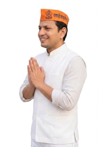 Image of CRAFT WORLD Ganpati Bappa Printed Topi, Cap, and Special Ganesh Chaturthi Festival Pooja, Visarjan Topi Use It Unisex Pack of 12 (Size - Free, White)
