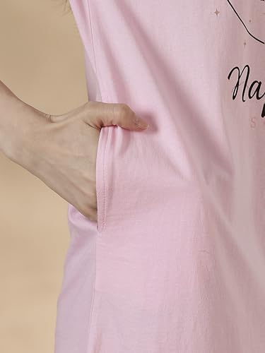 Image of 9shines Label Hosiery Cotton Knee Length Short Night Dress | Short Nighty for Women with Pocket | Graphic Print Nightwear | Night Gown for Women (M-7XL)