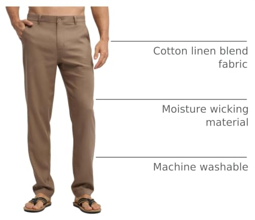 Image of Willit Men's Linen Pants Casual Linen Dress Pants Beach Summer Lightweight Trousers 28 inch 30 inch 32 inch