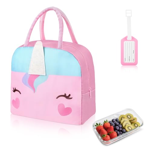 Aucuu Bolsa Termica Porta Alimentos, Bbolsa Isotérmica para Comida Infantil, Bolsas de Almuerzo Reutilizables, Para Niños Niñas Niños Estudiantes, para Viajes Picnic Escuela-Pony rosa oscuro