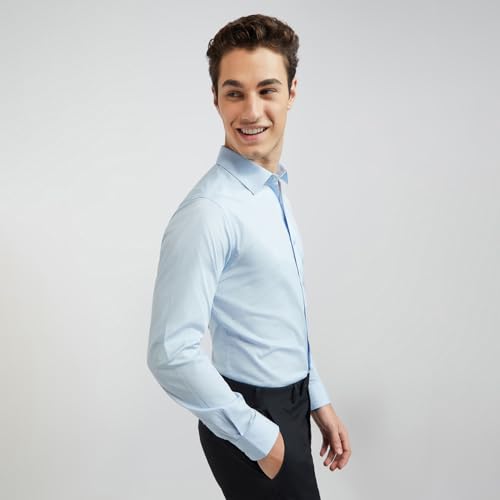 Image of Raymond Men Slim Fit Solid Pattern Pure Cotton Semi Cut Away Collar Full Sleeve Formal Shirt