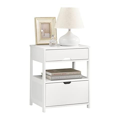 SoBuy White Bedside Table with Drawers Cover