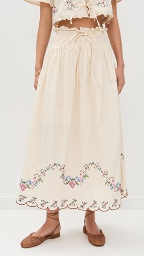 MOON RIVER Women's Eyelet Scallop Hem Midi Skirt2