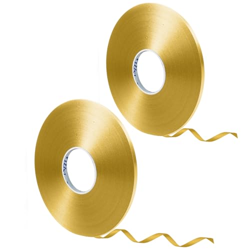 DONQL 2 PCS Balloon Ribbon, Ribbon for Balloons, 50M Per Roll, 5mm Width - Balloon String for Gift Wrapping, Crafting, Christmas, Curling (Gold)