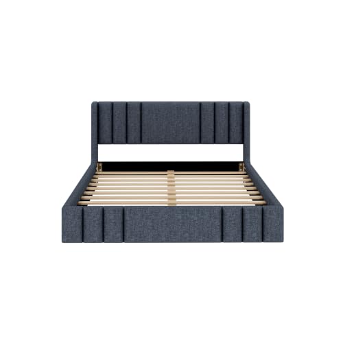 Image of Harper & Bright Designs Queen Size Upholstered Platform Bed with Wingback Headboard and Wooden Slats Support for Bedroom, Gray