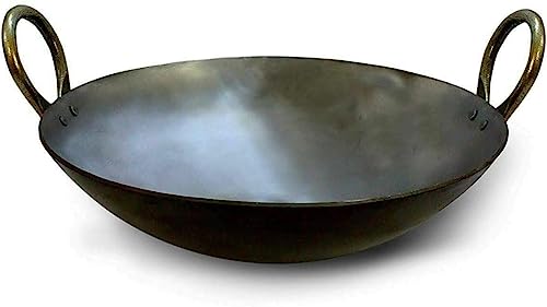 Catermax Indian 10 12 14 Size Iron Deep Frying Pan Kadhai Kadai Cooking & Frying Kitchen Tools Wok (10 Inch)