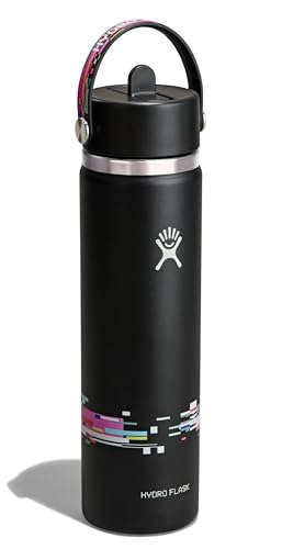 Image of Hydro Flask Water Bottle - Insulated Stainless Steel - Wide Straw Lid, Non Spill, Leakproof in 24 Oz Glitch Black