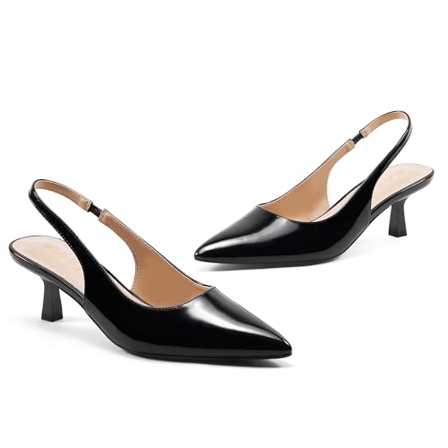 Image of Elisabet Tang Women's Kitten Heel Slingback Low Pumps 3 Inches Stiletto Pointed Closed Toe Elegant Dressy Bridal Wedding Party Shoes