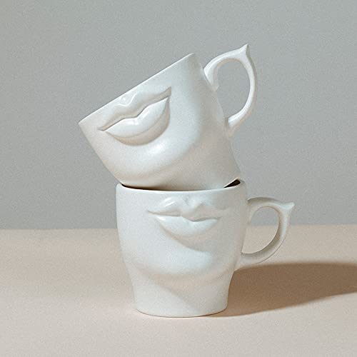 Tazas de Café Taza de café de cerámica de la boca 3D personalizada Blanco Té de porcelana hecha a mano o taza de leche Copa de bebida creativa Gift especial para hombres mujeres para Hogar, Oficina, F