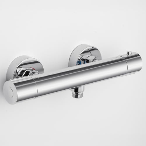 DERW Thermostatic Shower Mixer Valve: Wall Mounted Thermostatic Showers Tap for Bathroom - Chrome Thermostat Single Outlet Shower Mixer Bar - Control Handles Cold and Hot Showers Faucet Replacement