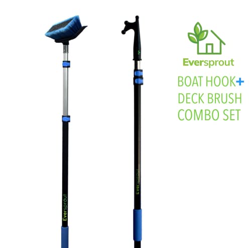 Image of EVERSPROUT 5-to-13 Foot Boat Hook & Scrub Brush Kit | 3-Stage Lightweight Telescopic Extension Pole | Soft-Bristle Deck Brush with Built-in Bumper Prevents Scratching | Durable Floating Design