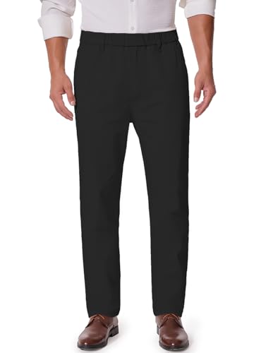 voeeron Mens Elastic Waist Pants Relaxed Fit Casual Pant for Seniors Stretch Waistband