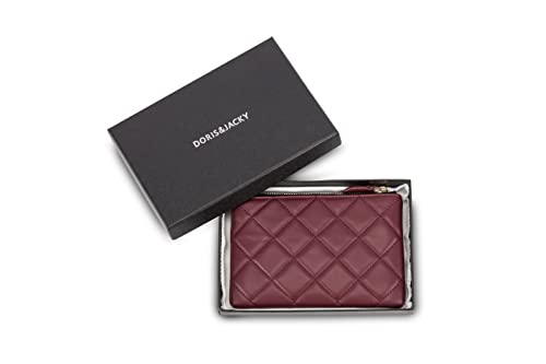 Image of DORIS&JACKY Soft Lambskin Leather Coin Purse Small Quilted RFID Blocking Top Zipper Wallet With Key Chain