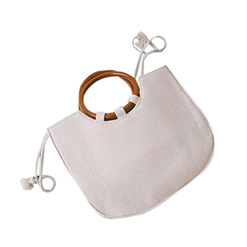 Sac à main de plage raffiné en coton FRCOLOR avec finitions en bois véritable