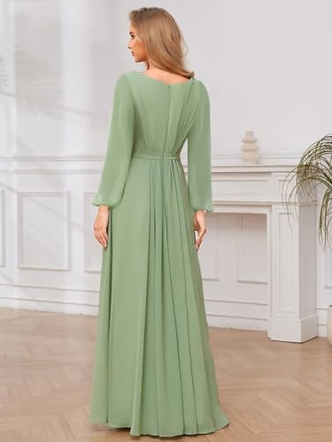 TORYEMY Chiffon Bridesmaid Dresses with Sleeves Long Formal Evening Dresses for Wedding2
