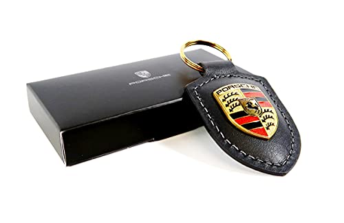 ORIGINAL Porsche Schlüsselanhänger SCHWARZ Leder mit Wappen WAP0500900E