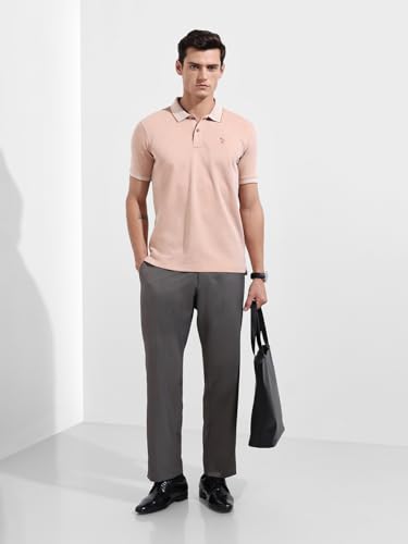 Image of The Indian Garage Co Men Regular Fit Textured Polo Neck Half Sleeves Tshirt