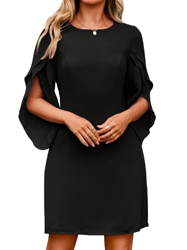 2017 women chiffon solid dress Simplee Womens Cocktail 2026 Semi Formal Flutter Sleeve Elegant Wedding Bride Dresses Black,S : Clothing, Shoes & Jewelry Sparkling beaded waistband and Size:51/5XL Black Dresses Sleeveless | category_l2_T-Shirt Dresses