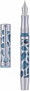 Asvine V169 Vacuum Filling Fountain Pen Medium Nib, Water Drop Skeleton Gold Trim Transparent Gray Blue Acrylic Pen Case Set