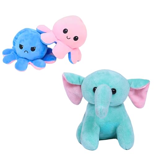 Image of TOYTALES Soft Toy Combo Pack Cute Baby Elephant Plush & Reversible Octopus Soft Toy for Kids (Pack of 2)
