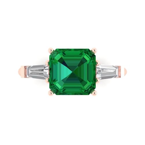 Clara Pucci 3 ct Asscher Cut Created Emerald 14k Yellow Gold Three-Stone Wedding Engagement Bridal Promise Ring