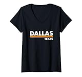 Photo Gallery donna dallas - texas - tx - retro stripes - classic maglietta con collo a v Photo Gallery donna dallas - texas - tx - retro stripes - classic maglietta con collo a v
